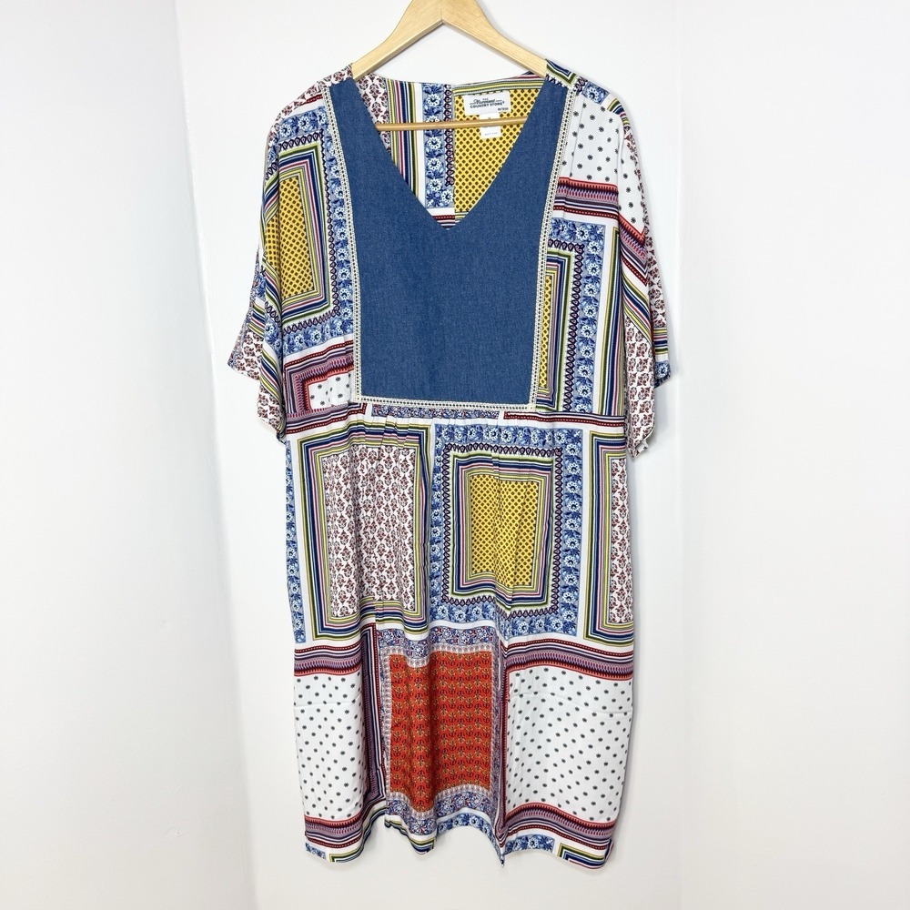 Vermont Country Store Patchwork Dress Womens 1X Denim Country Boho Artsy Peasant